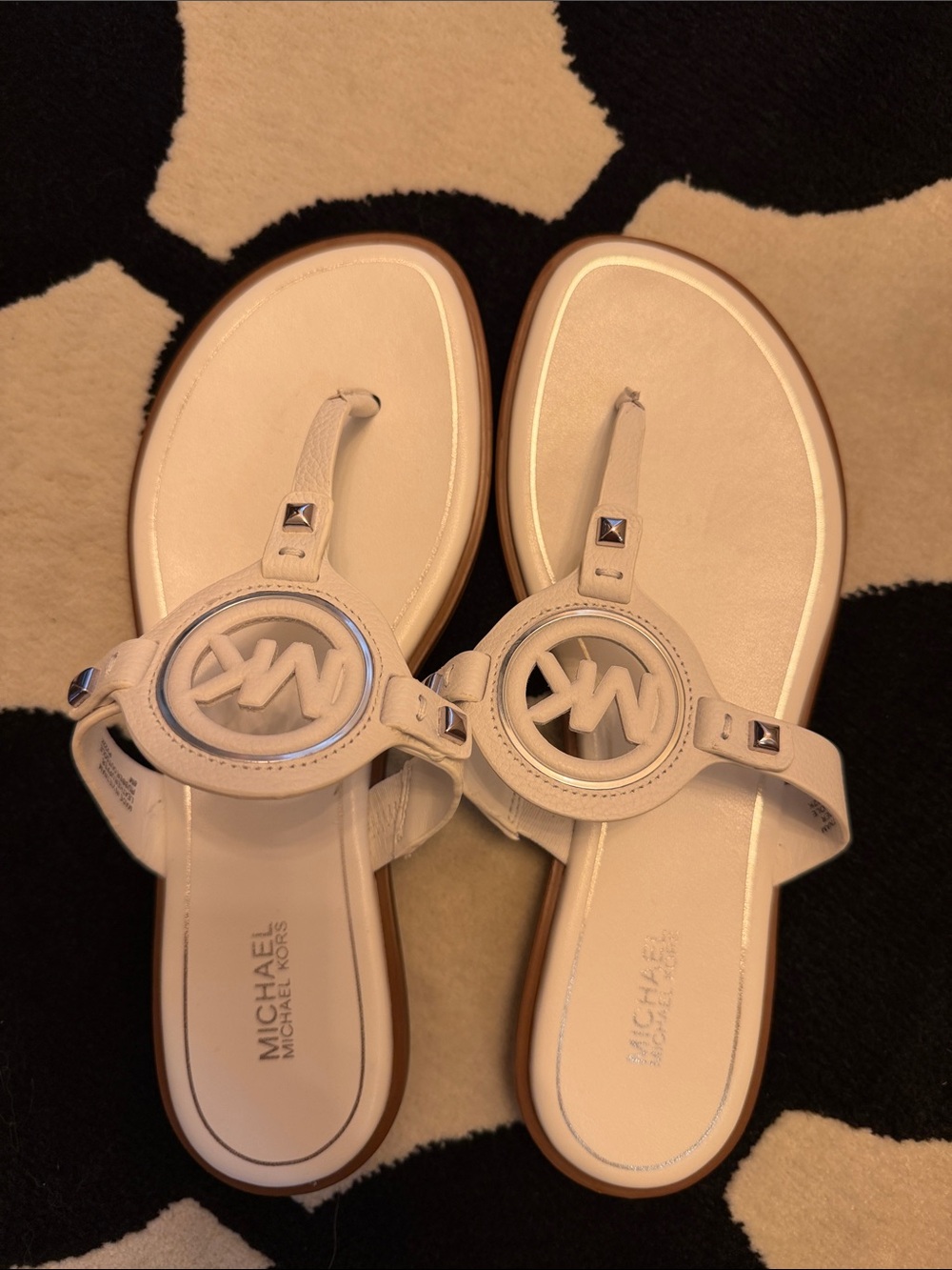 Michael Kors White MK Logo Thong Sandals